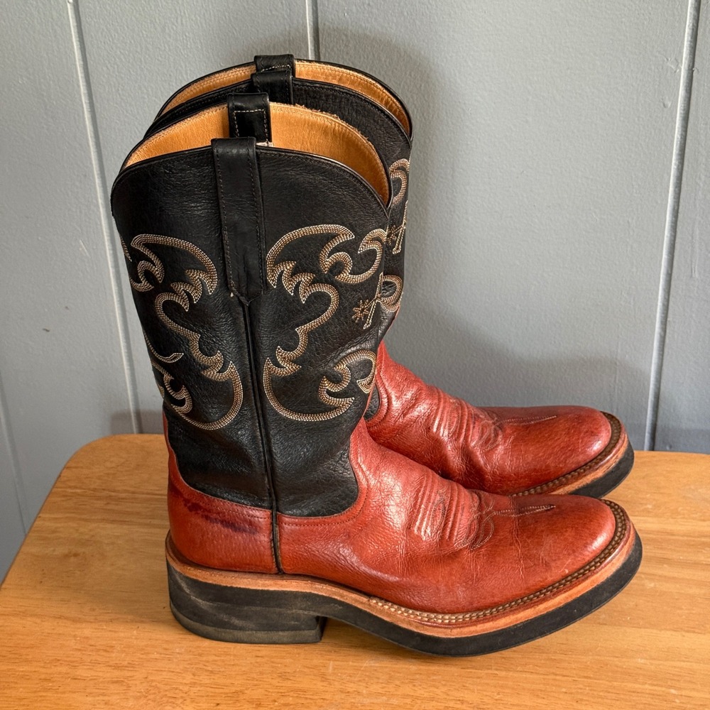 Rios of Mercedes Western Cowboy Boots Womens 6C USA Cognac Black Leather